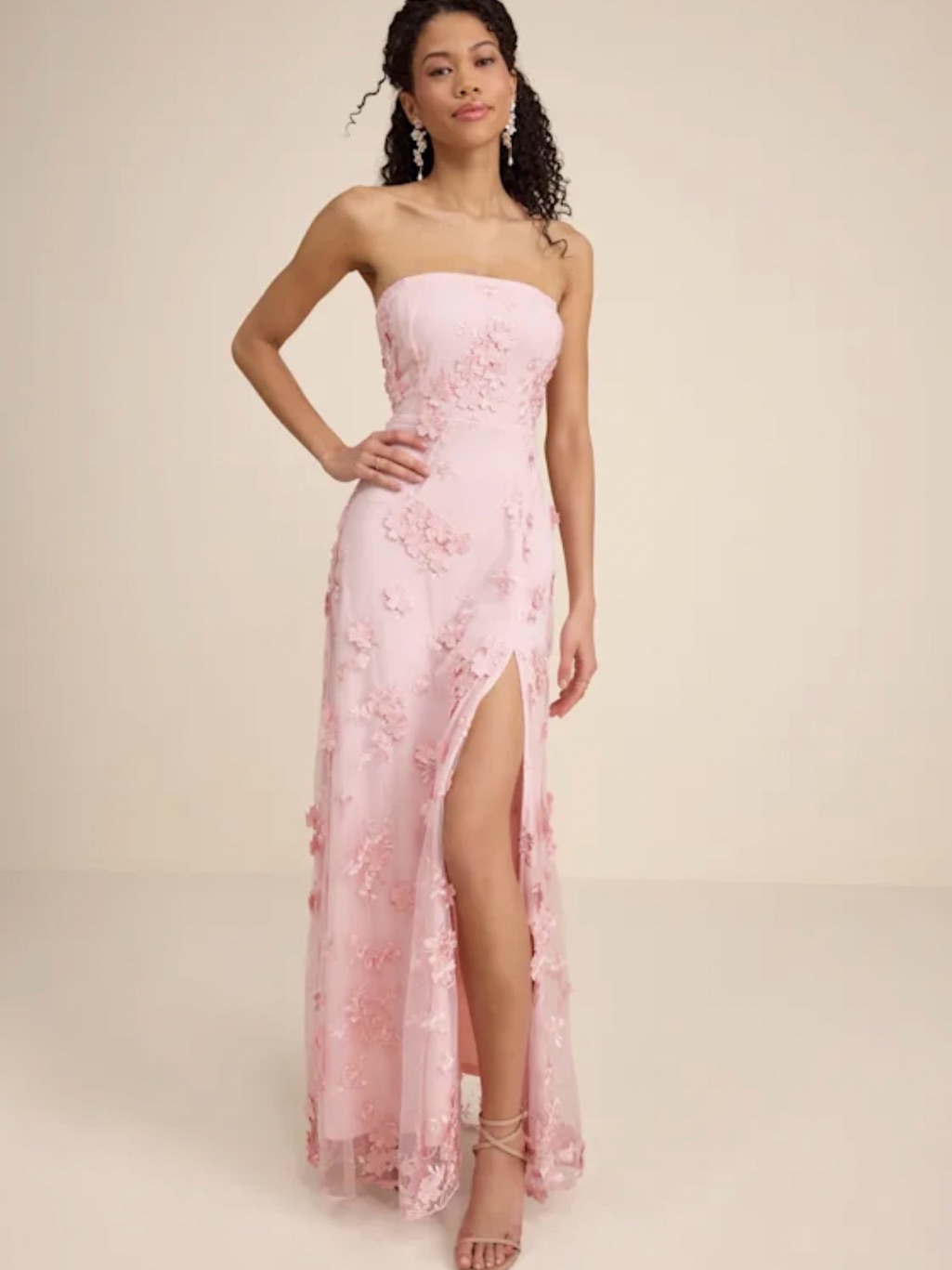 Lulu's Rare Presence Blush 3d Floral Embroidered Maxi Dress